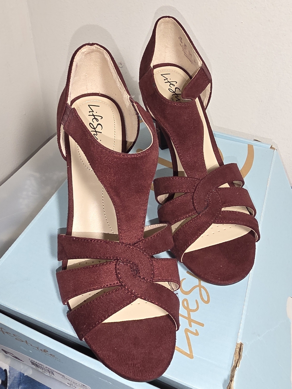 Life Stride Women's Burgundy Suede Strappy Heels